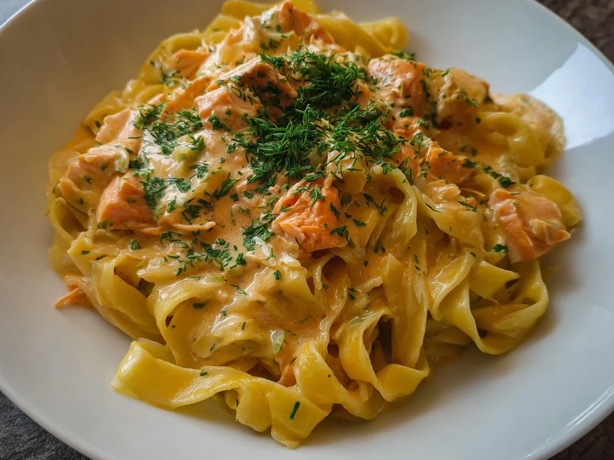 Bandnudeln mit Lachs-Sahnesoße: Schnell & Lecker Rezept - Bild 1