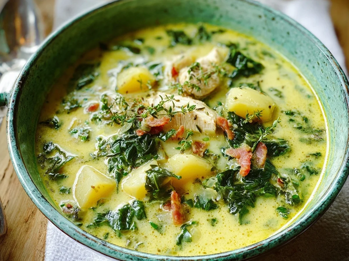 Cremige Kartoffel-Wirsing-Suppe mit zarten Putenwürfeln - Bild 1