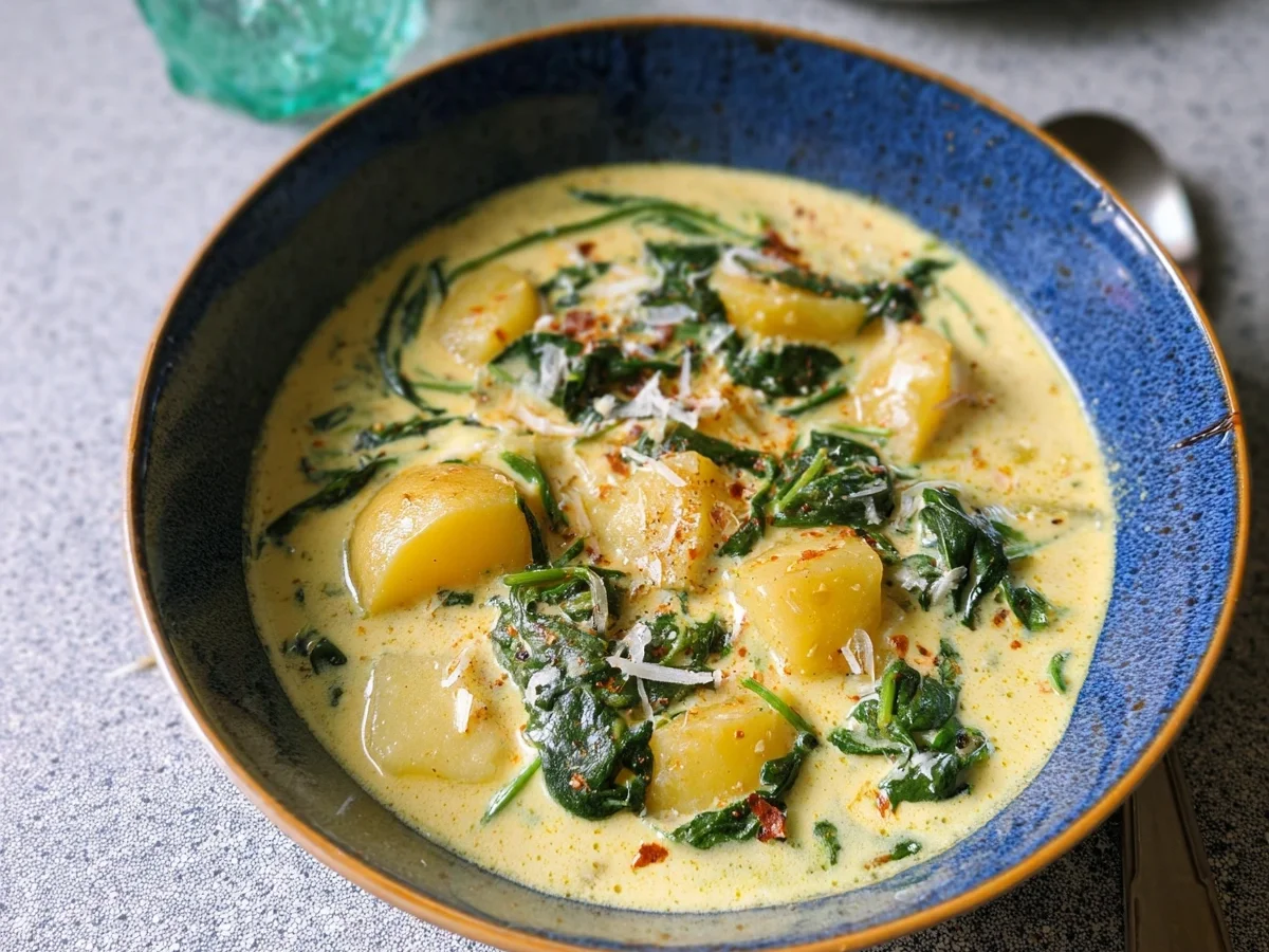 Cremige Kartoffelsuppe mit Spinat Einfaches Rezept - Bild 1