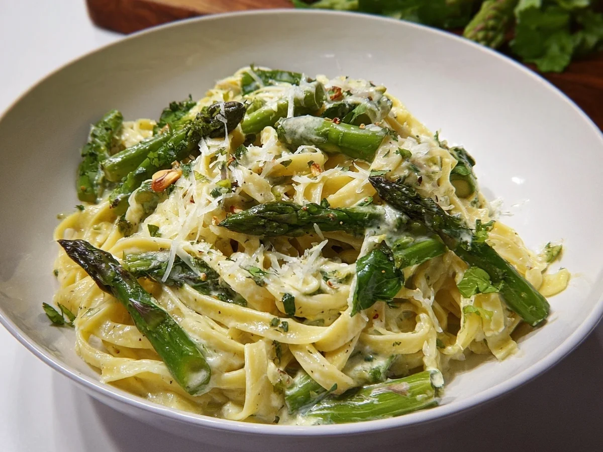 Cremige Tagliatelle mit grünem Spargel Rezept - Bild 1