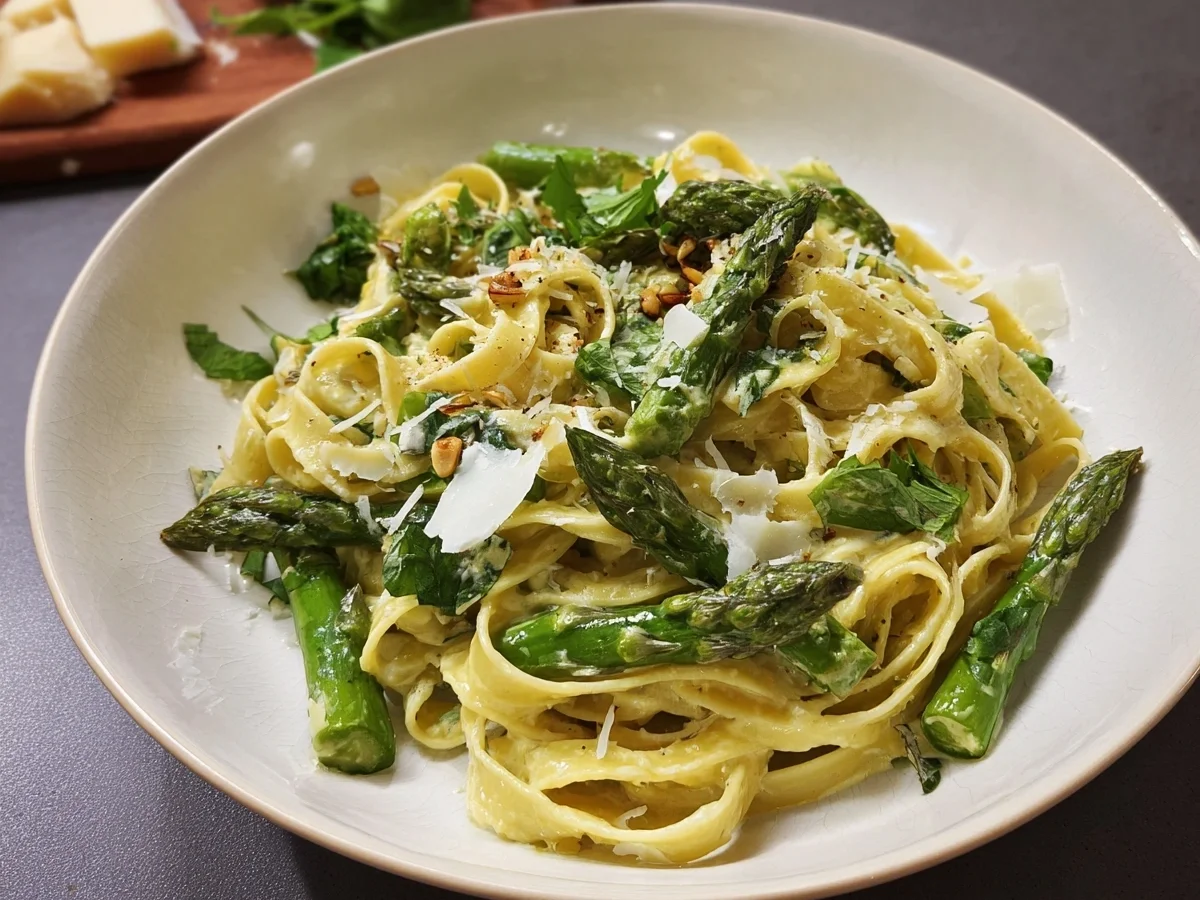 Cremige Tagliatelle mit grünem Spargel Rezept - Bild 2