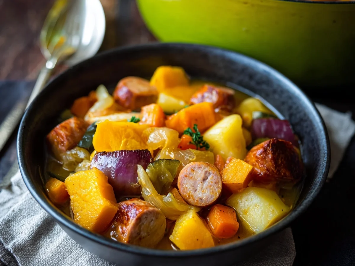 Deutscher Herbst-Eintopf mit Kürbis & würzigen Würstchen - Bild 2