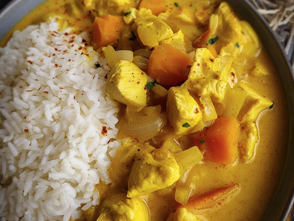 Fruchtiges Hähnchen Curry mit Reis & Pfirsich - Bild 2