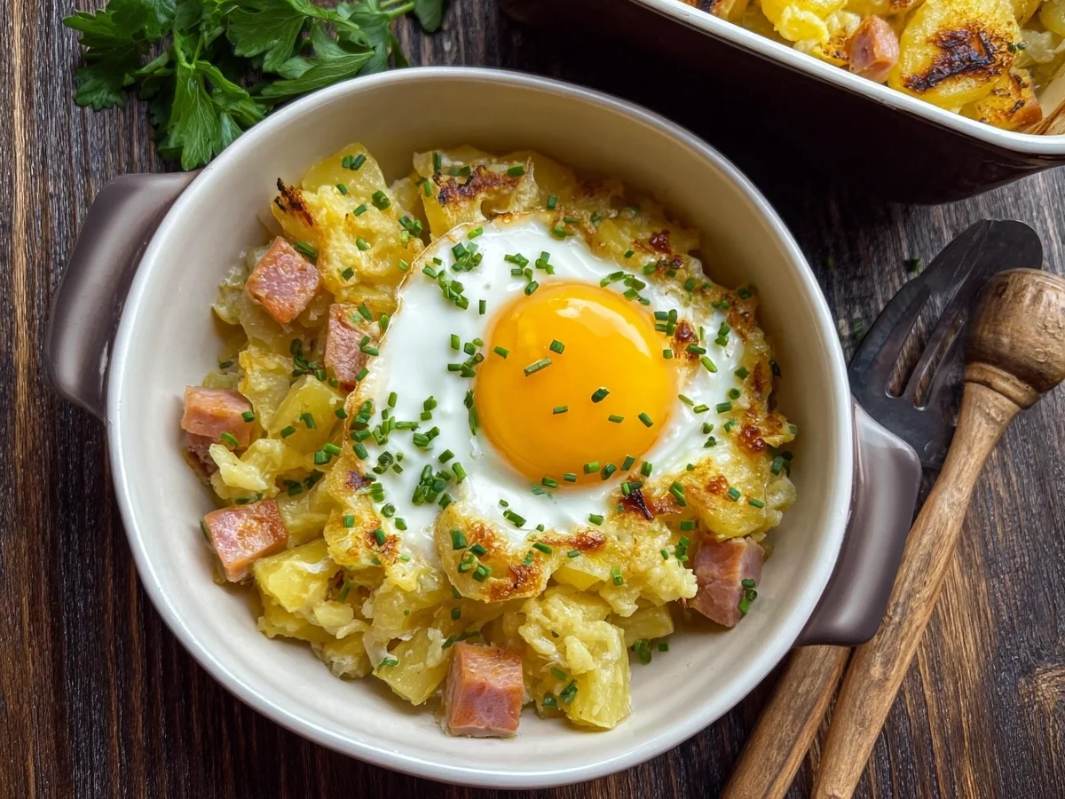 Herzhafter Leberkäse Kartoffelauflauf mit Spiegelei Rezept - Bild 2