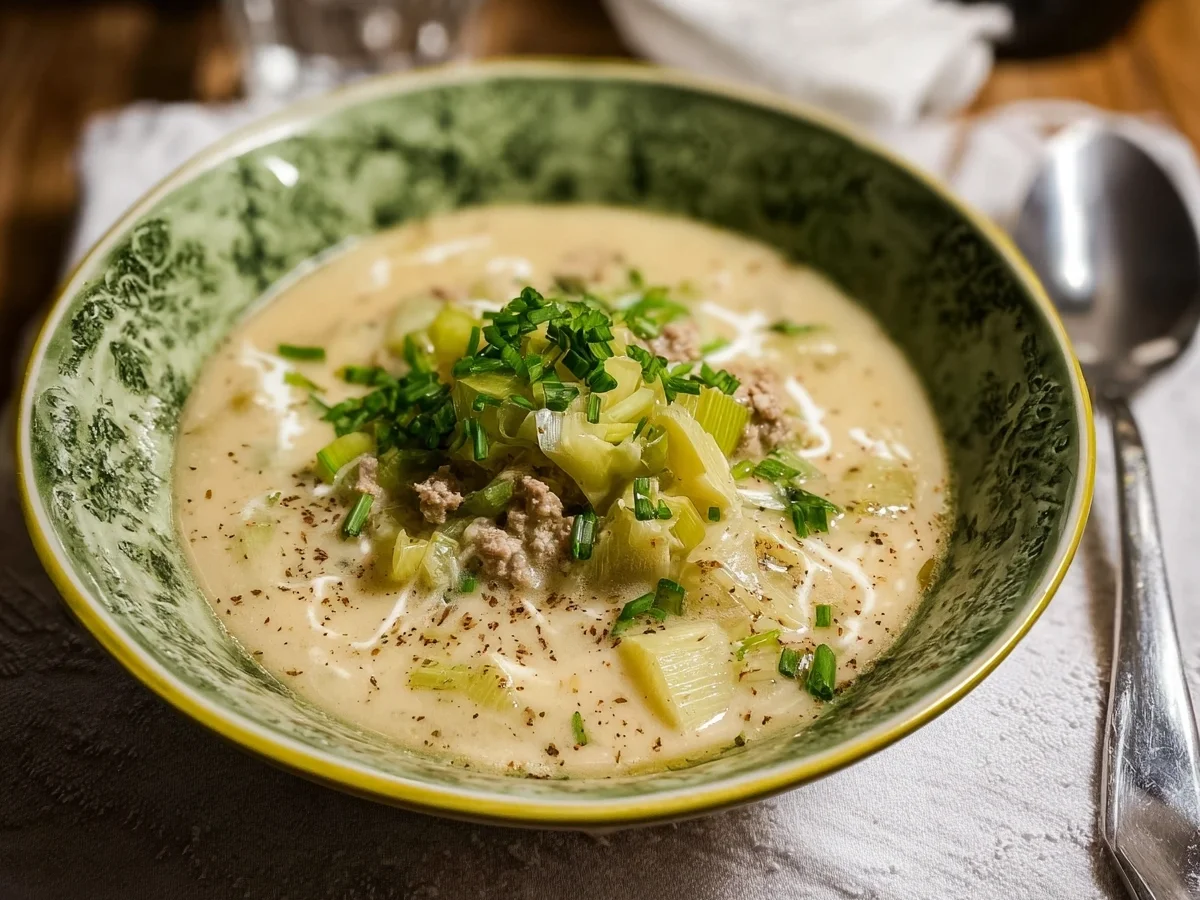 Klassische Lauch-Käse-Suppe mit Hackfleisch schnell - Bild 1