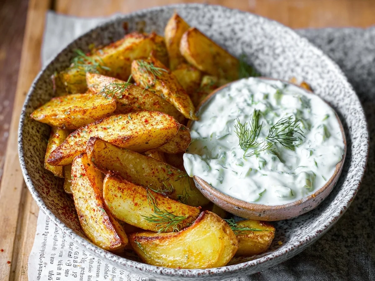 Knusprige Kartoffelspalten mit cremigem Gurkendip - Bild 2