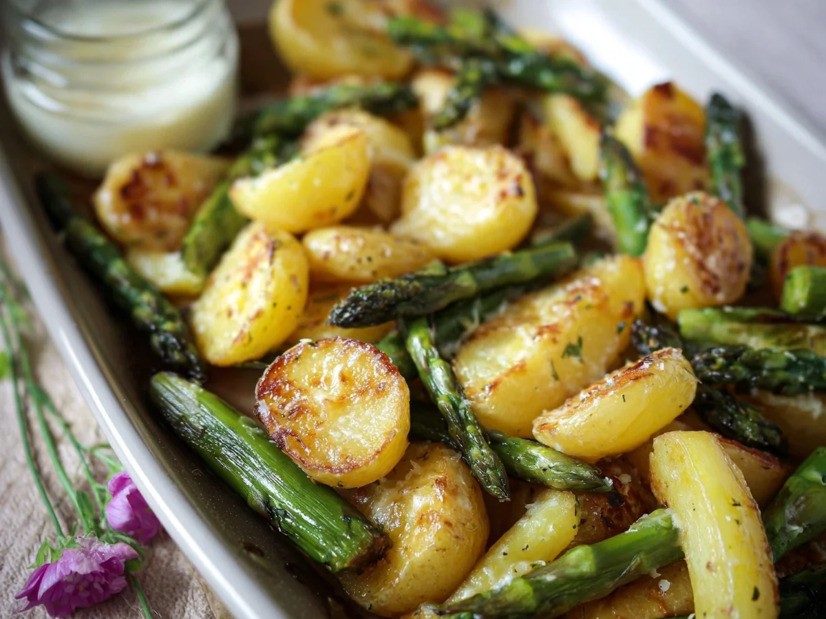Knusprige Parmesan-Kartoffeln & grüner Spargel aus dem Ofen - Bild 1