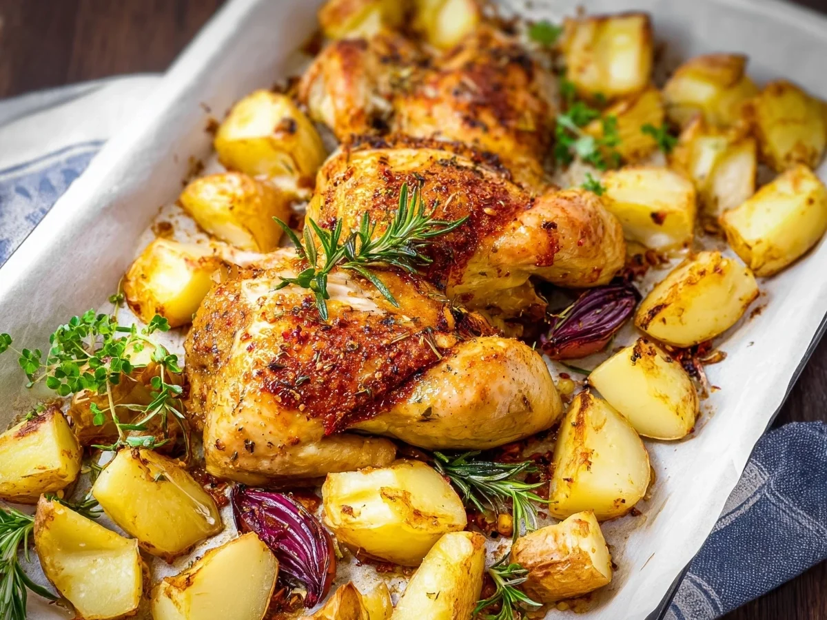 Knuspriges Ofenhähnchen mit Kartoffeln Familiengericht - Bild 1