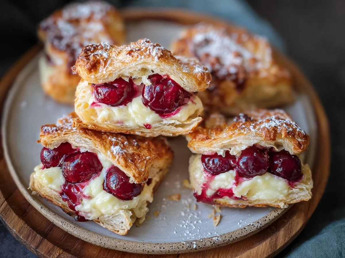 Käsekuchen-Blätterteigteilchen mit Kirschen schnell gemacht - Bild 1