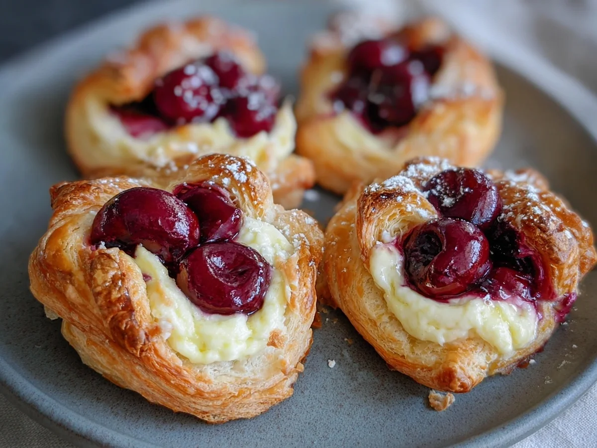 Käsekuchen-Blätterteigteilchen mit Kirschen schnell gemacht - Bild 2