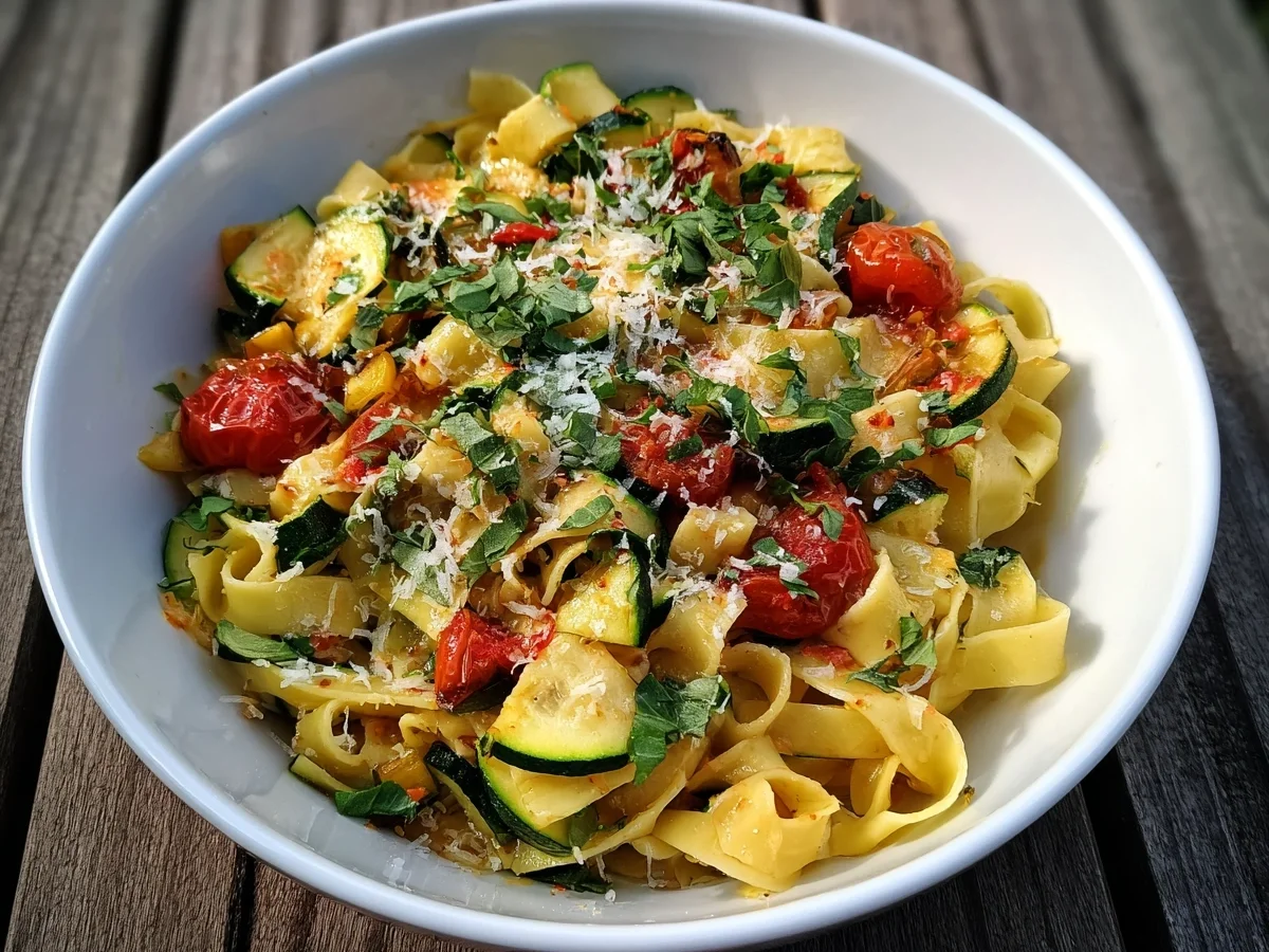 Pikante Sommer-Tagliatelle mit Zucchini & Chili - Bild 1