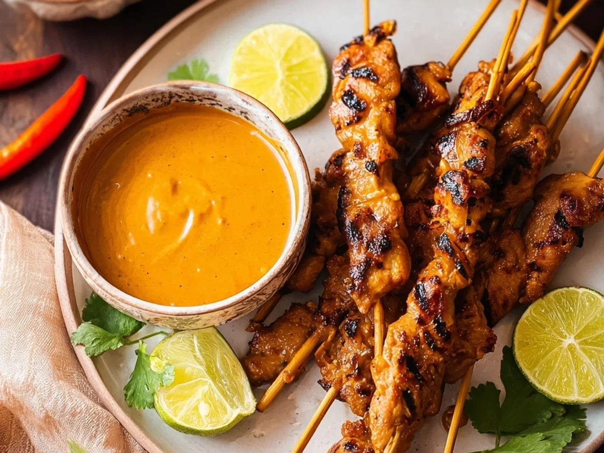 Saté-Spieße mit Erdnuss-Sauce: Einfaches Thai-Rezept - Bild 1