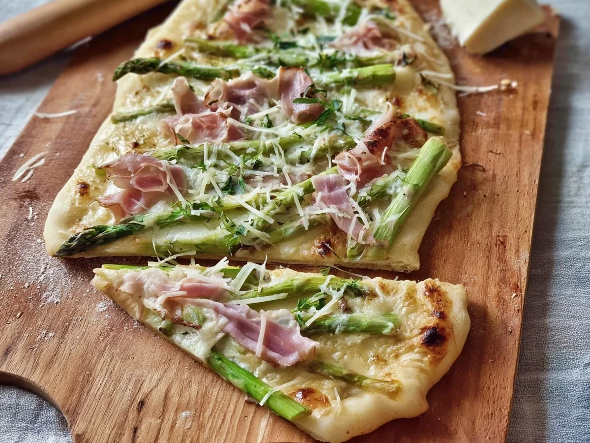 Schneller Flammkuchen mit grünem Spargel & Truthahn - Bild 1