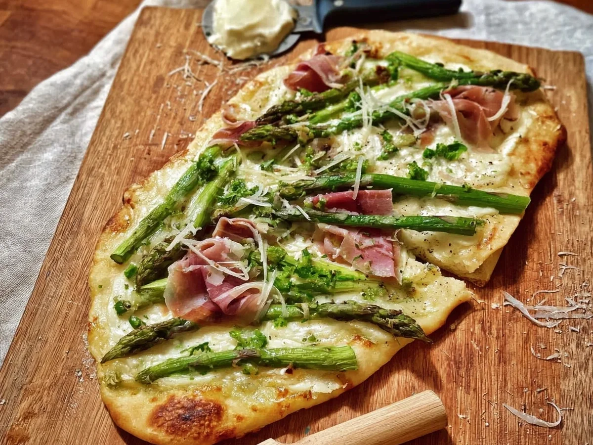 Schneller Flammkuchen mit grünem Spargel & Truthahn - Bild 2