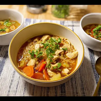 Aromatische Asia Suppe mit Huhn und Gemüse