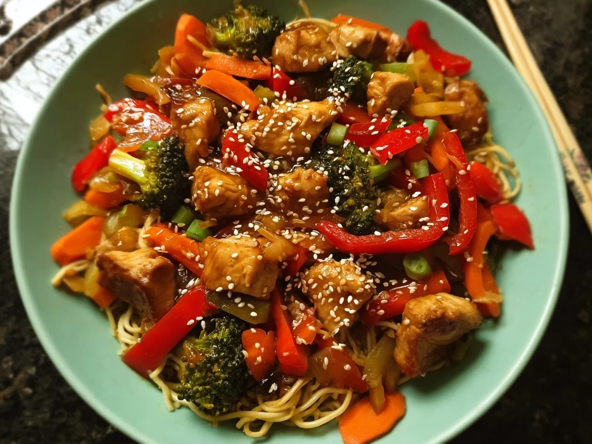 Asiatische Hähnchen-Gemüse-Pfanne: Heißluftfritteuse - Beitragsbild