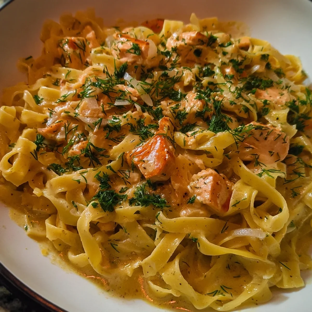 Bandnudeln mit Lachs-Sahnesoße: Schnell & Lecker Rezept
