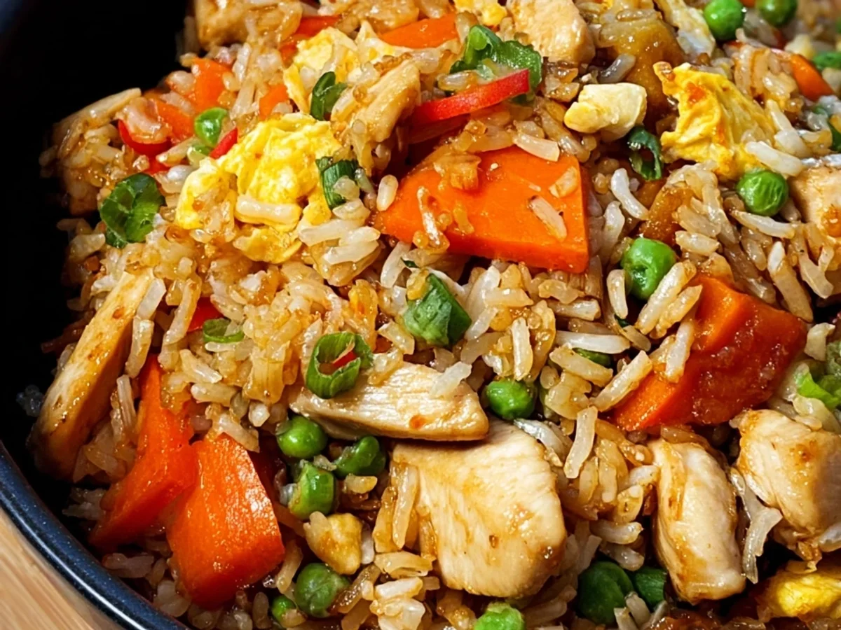 Chinesischer Gebratener Reis mit Hähnchen Rezept - Beitragsbild