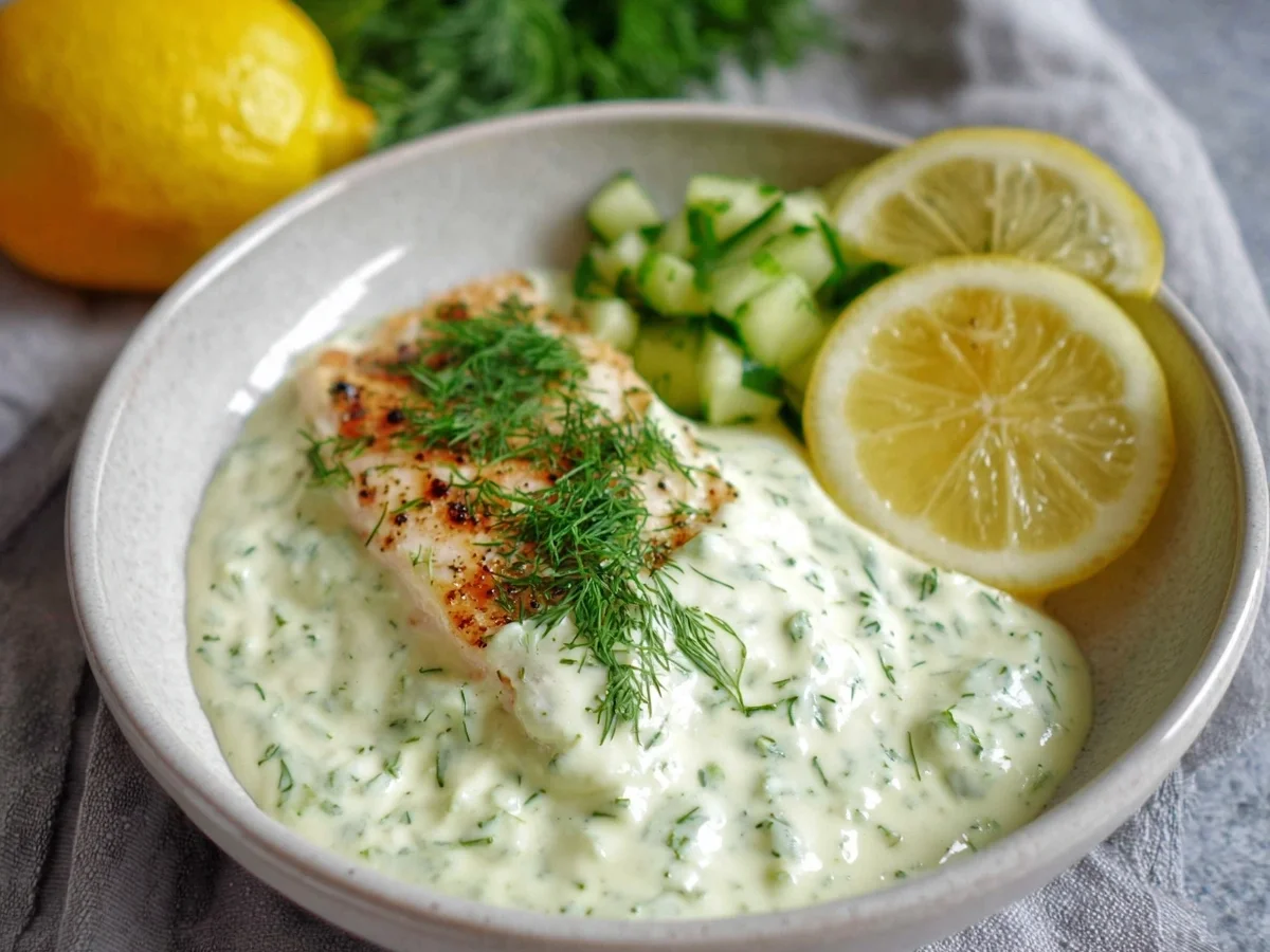 Cremige Dillsauce für Fisch: Omas einfaches Rezept - Beitragsbild