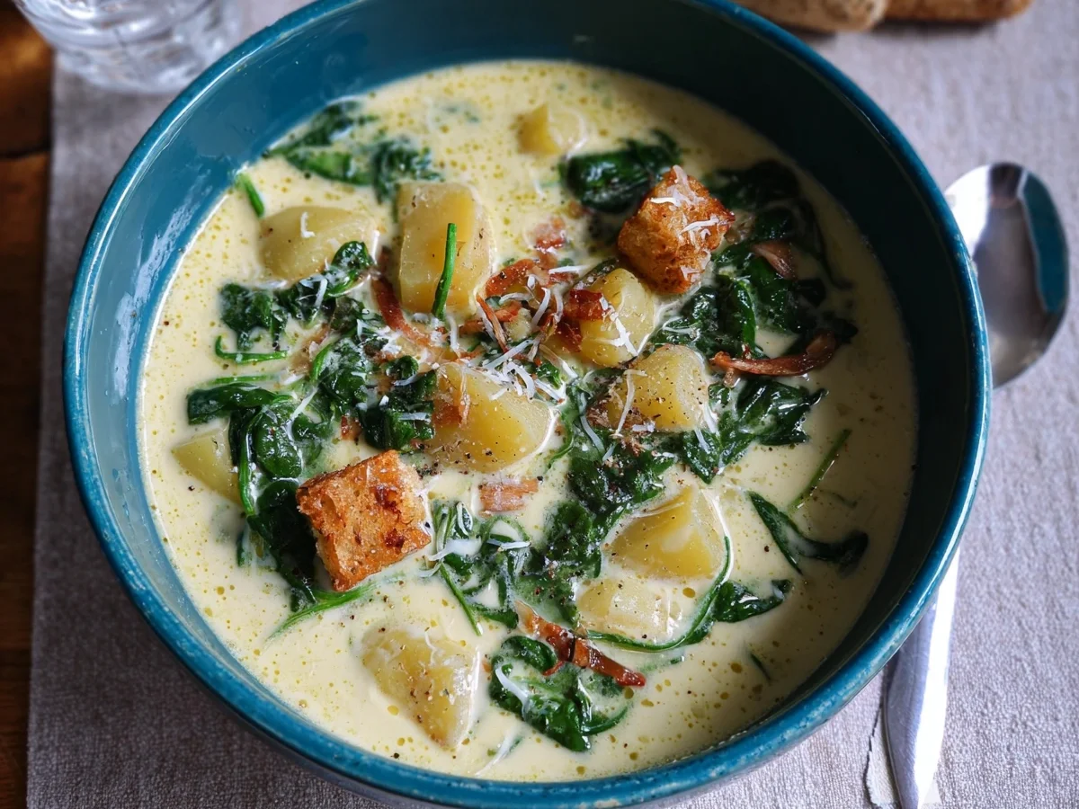 Cremige Kartoffelsuppe mit Spinat Einfaches Rezept - Beitragsbild