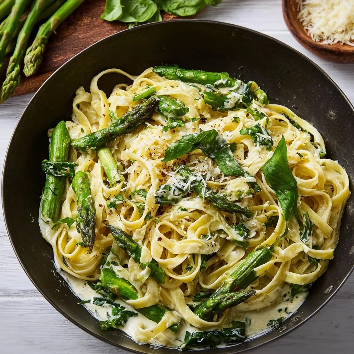 Cremige Tagliatelle mit grünem Spargel Rezept
