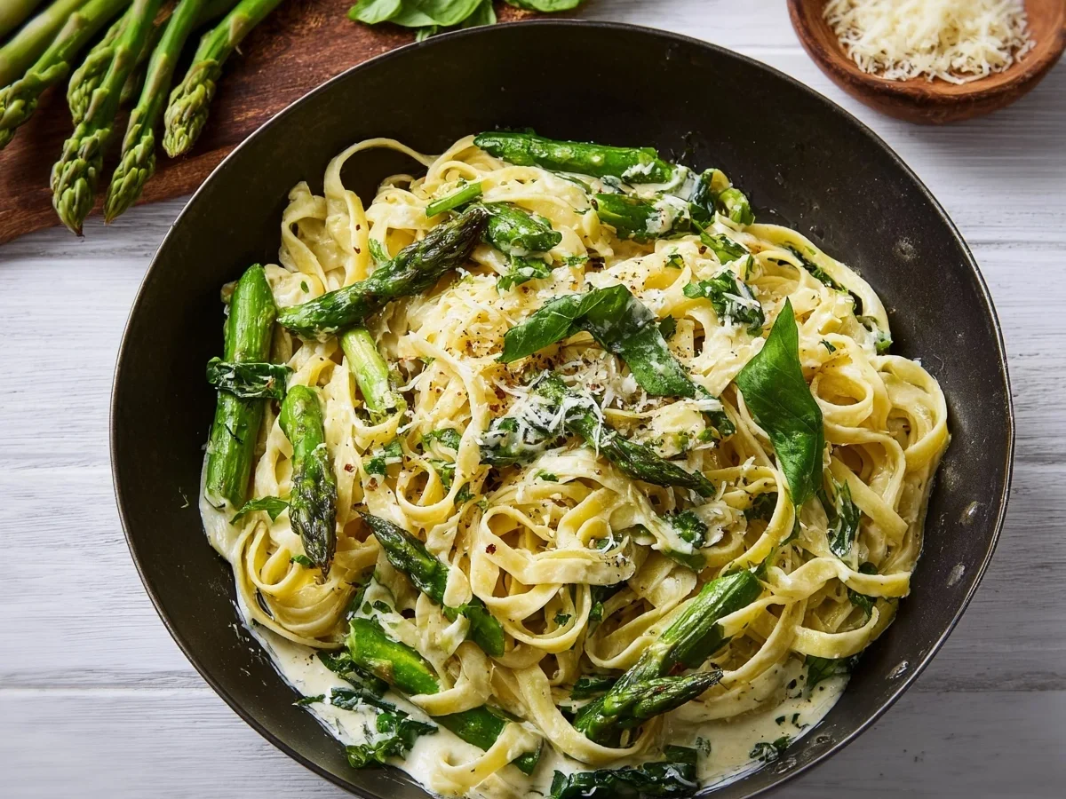Cremige Tagliatelle mit grünem Spargel Rezept - Beitragsbild