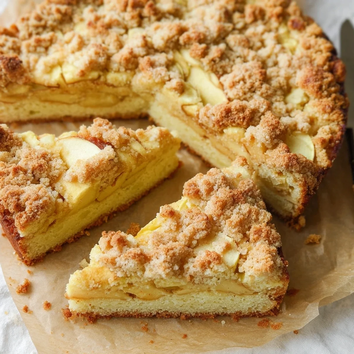 Einfacher Apfelkuchen vom Blech mit knusprigen Streuseln
