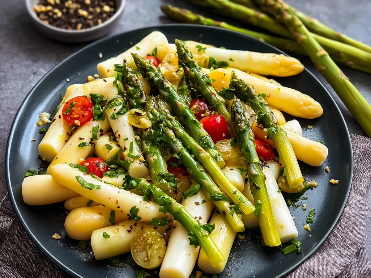 Frischer Spargelsalat mit grünem & weißem Spargel - Beitragsbild