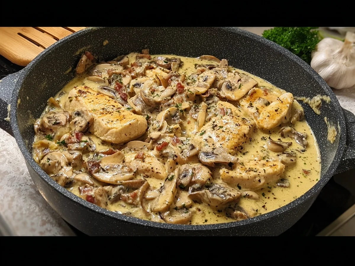 Hähnchengeschnetzeltes mit Pfefferrahmsoße & Champignons - Beitragsbild