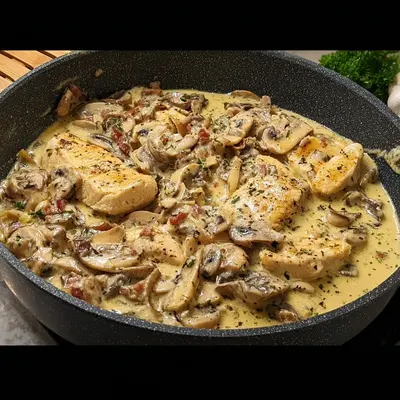 Hähnchengeschnetzeltes mit Pfefferrahmsoße & Champignons