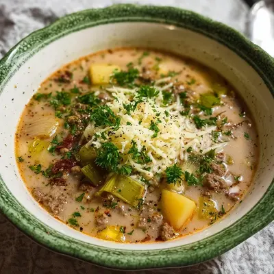 Klassische Lauch-Käse-Suppe mit Hackfleisch schnell