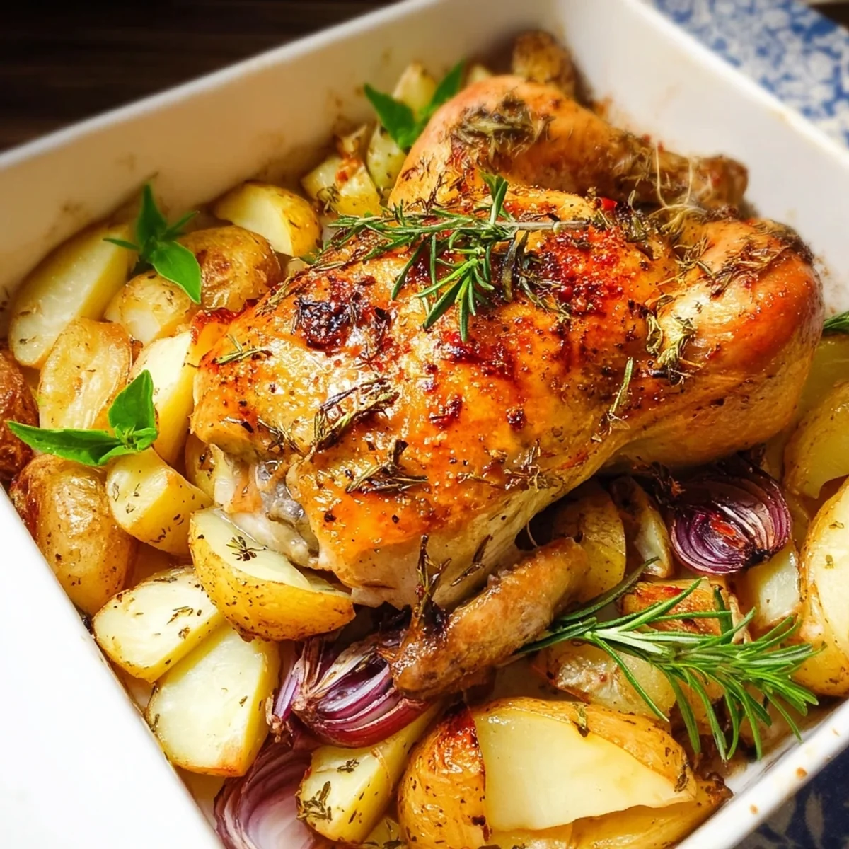 Knuspriges Ofenhähnchen mit Kartoffeln Familiengericht