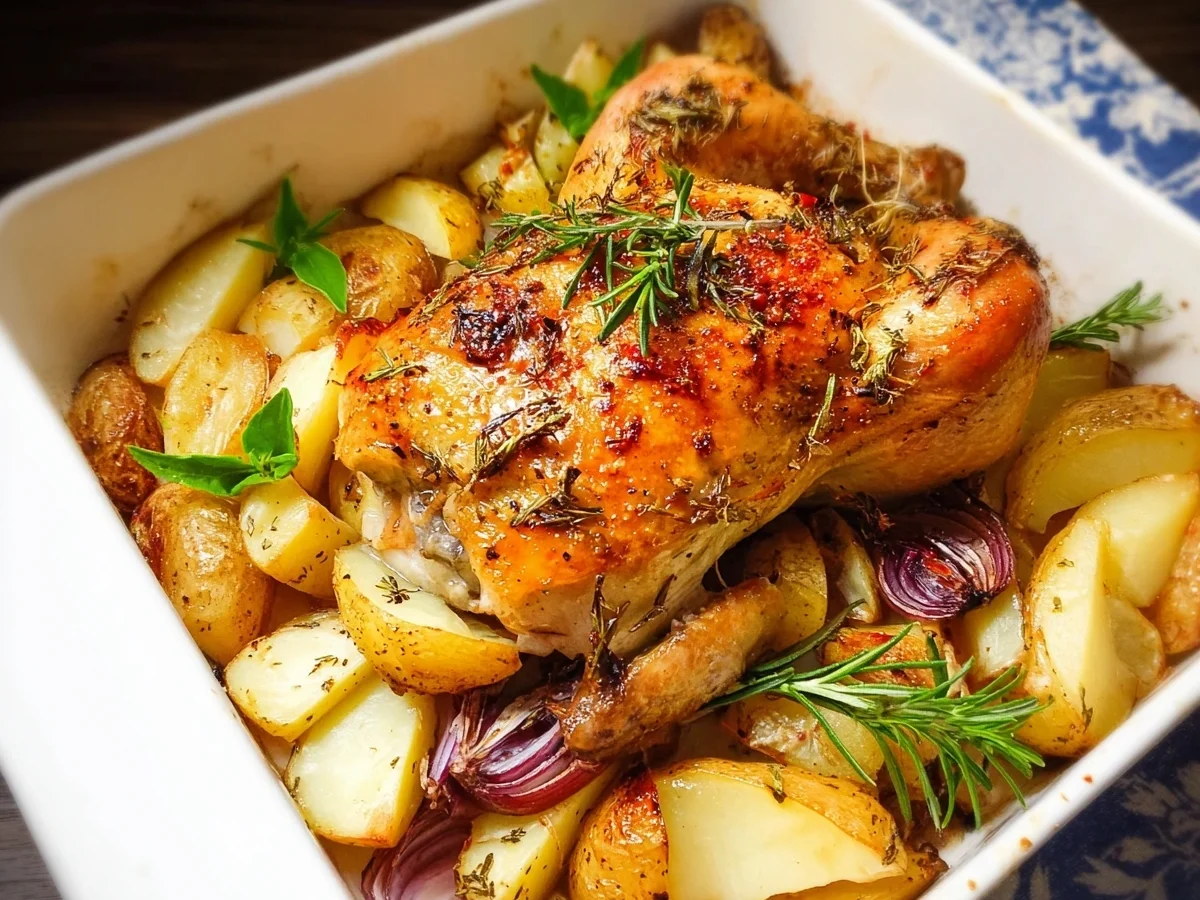 Knuspriges Ofenhähnchen mit Kartoffeln Familiengericht - Beitragsbild