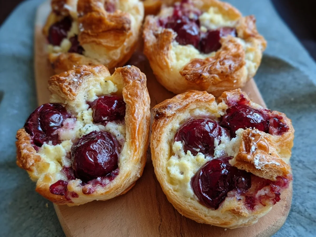 Käsekuchen-Blätterteigteilchen mit Kirschen schnell gemacht - Beitragsbild
