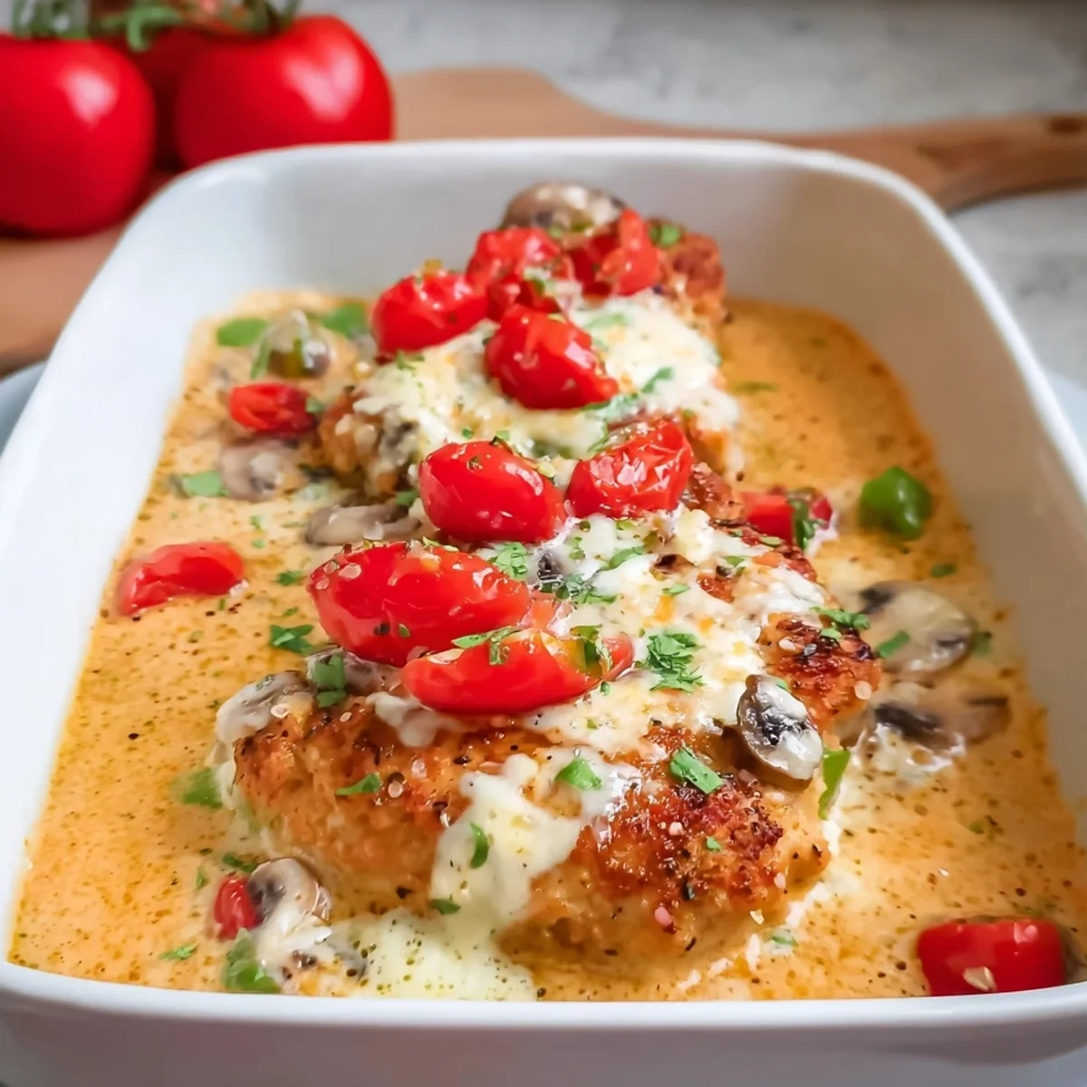 Low Carb Überbackene Putenschnitzel mit Käse & Tomate