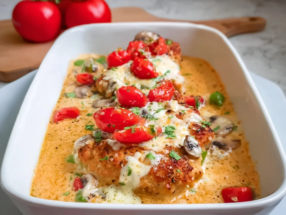 Low Carb Überbackene Putenschnitzel mit Käse & Tomate - Beitragsbild
