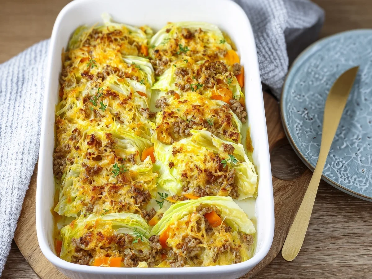 Low Carb Chinakohl-Hackfleisch-Auflauf mit Karotten - Beitragsbild
