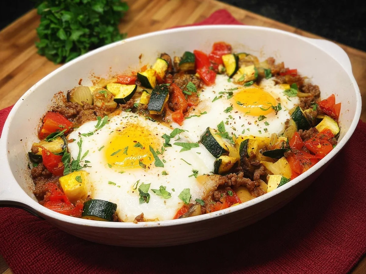 Low Carb Gemüse-Hackpfanne mit Spiegelei: Schnell & Lecker - Beitragsbild