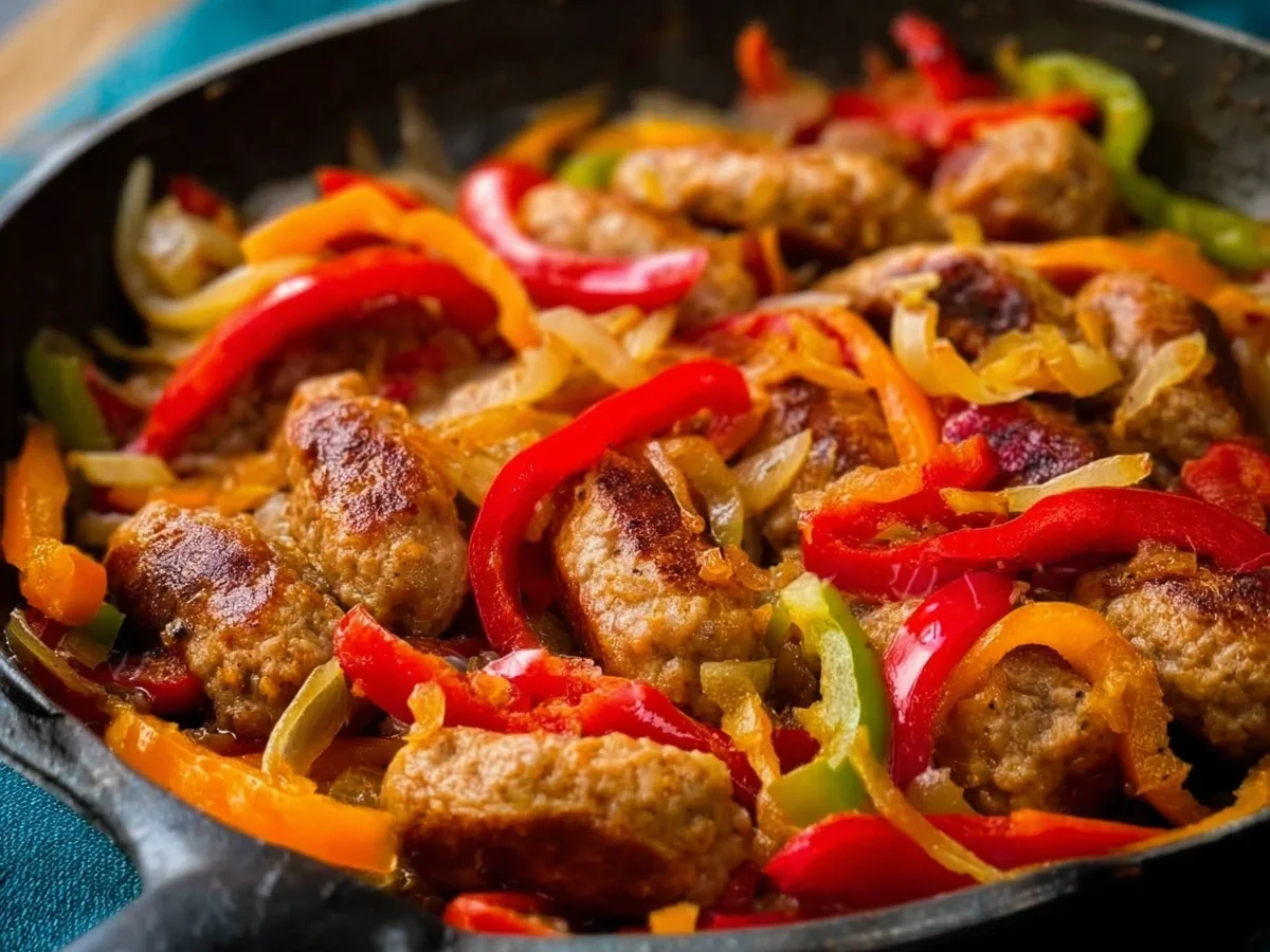 Low Carb Zwiebel Rinderbratwurst Pfanne Herzhaft & Feurig - Beitragsbild