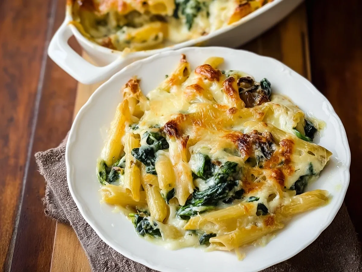 Nudel-Spinat-Auflauf mit Burlander Käse - Beitragsbild