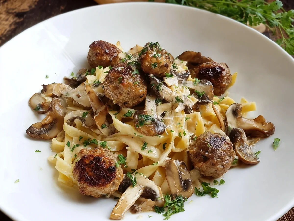 Nudeln mit Pilz-Hackbällchen: Schnell & Aromatisch - Beitragsbild