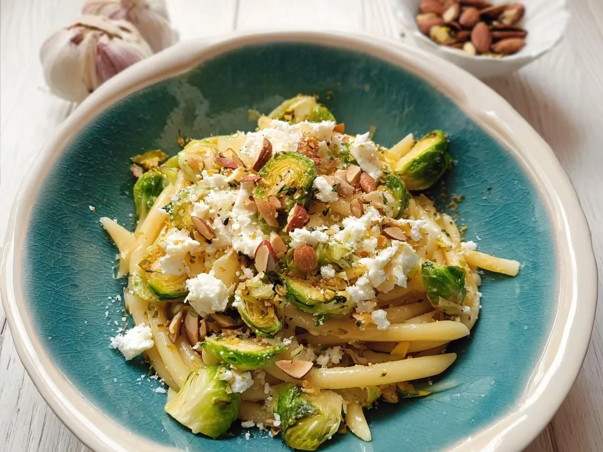 Rosenkohl-Pasta mit Mandeln & Ricotta: Schnell & Lecker - Beitragsbild