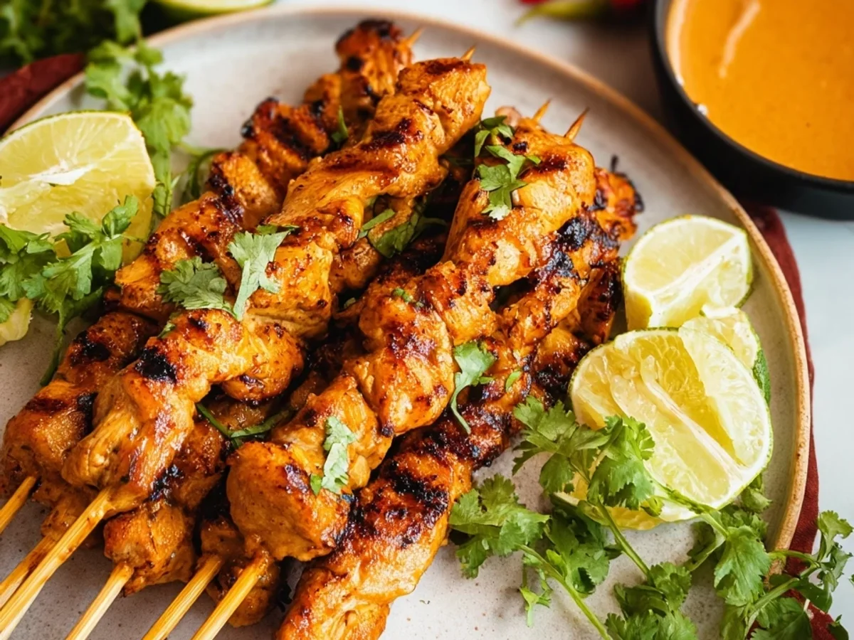 Saté-Spieße mit Erdnuss-Sauce: Einfaches Thai-Rezept - Beitragsbild