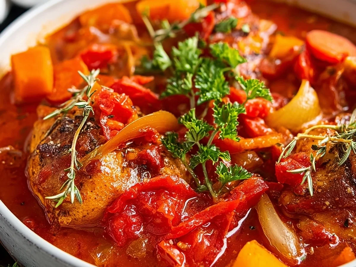 Schneller Hühnereintopf mit Tomaten: Einfach & Lecker - Beitragsbild