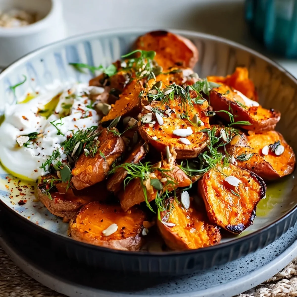Süßkartoffeln vom Blech mit cremigem Knobidip