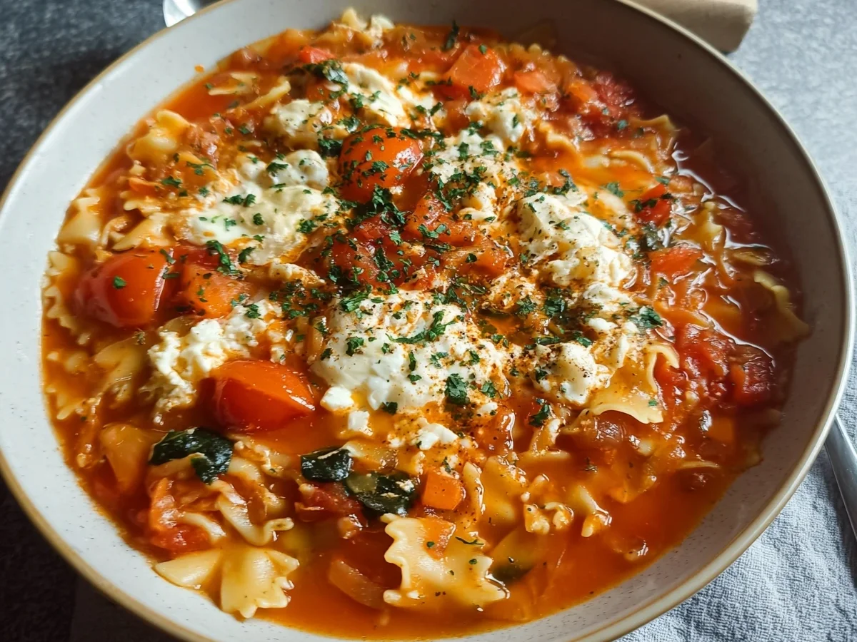 Vegetarische Lasagnesuppe: Schnell & lecker zubereitet - Beitragsbild